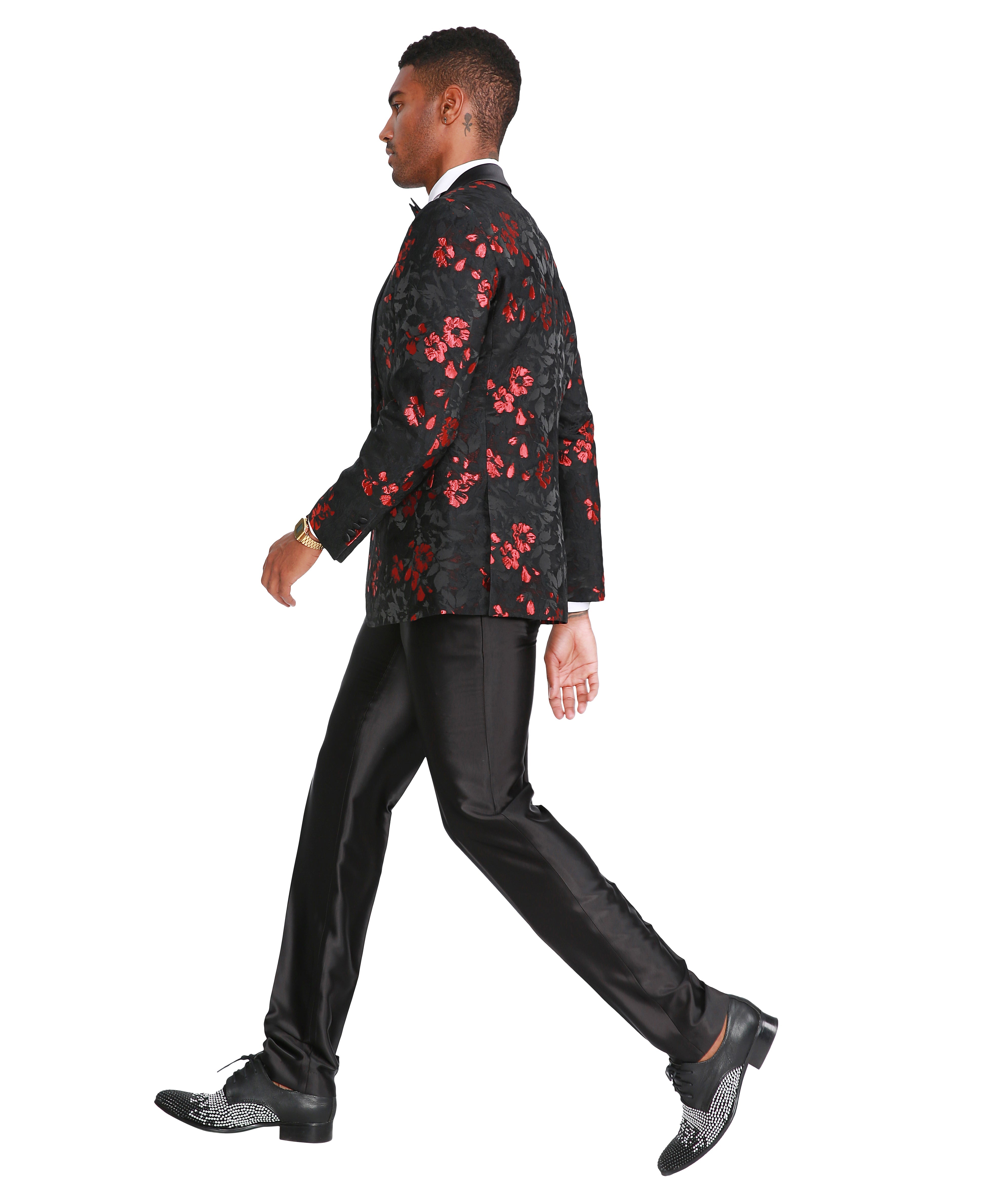 Men's Floral Slim-Fit Blazer w/ Satin Shawl Collar