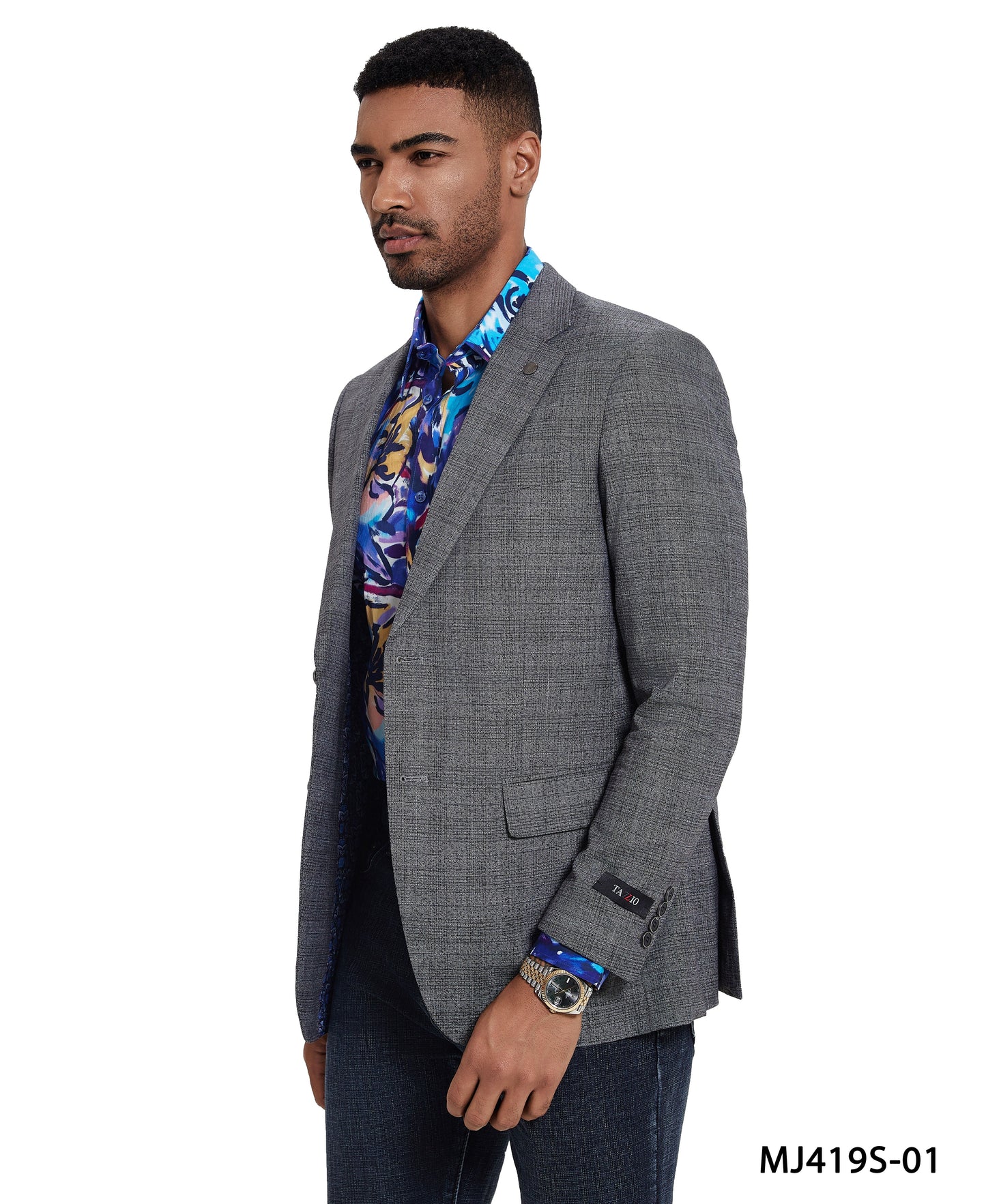 Men's Plaid Slim-Fit Blazer w/ Notch Lapel
