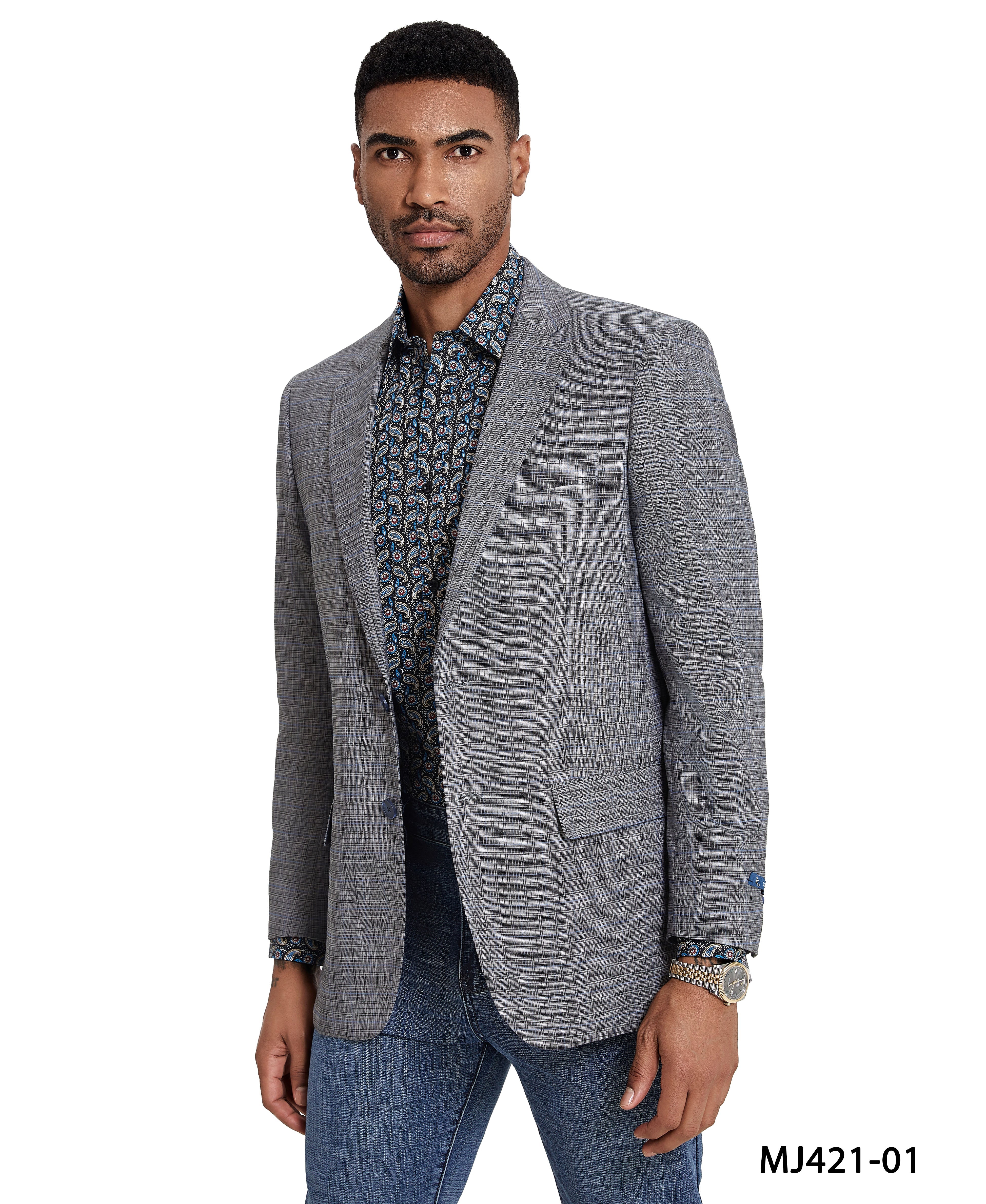 Men's Modern Fit Madras Sport Coat w/ Notch Lapel