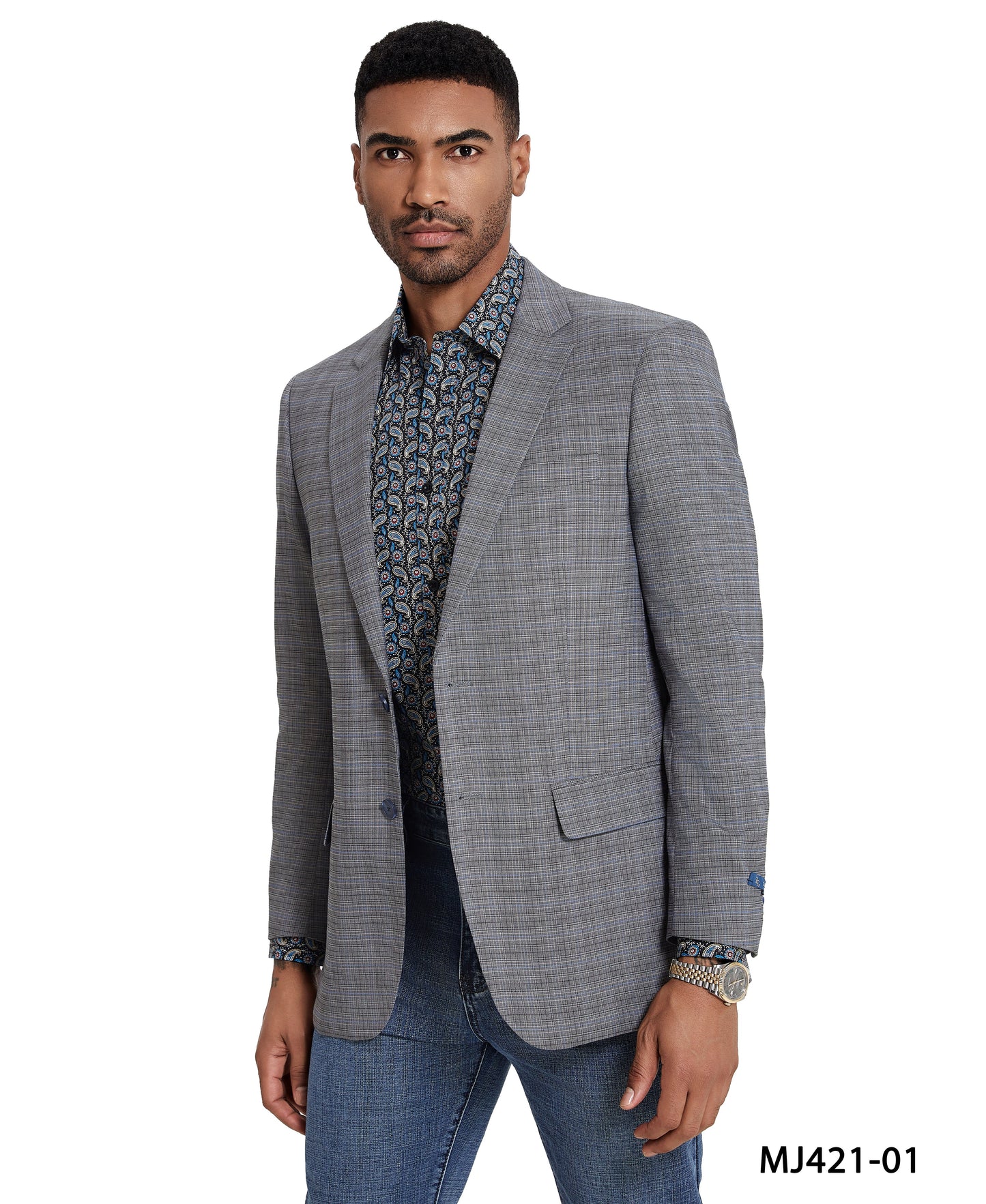 Men's Modern Fit Madras Sport Coat w/ Notch Lapel