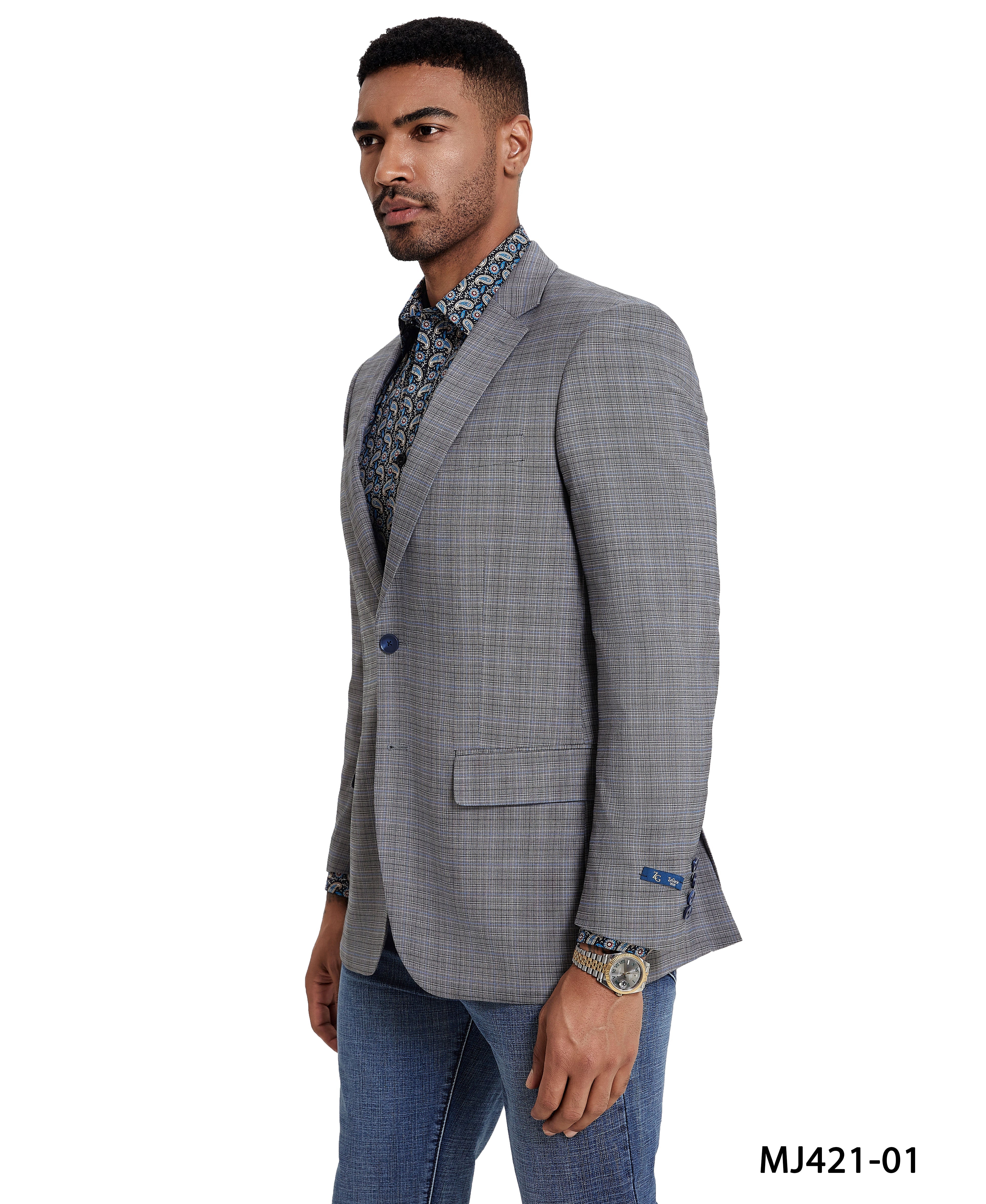 Men's Modern Fit Madras Sport Coat w/ Notch Lapel