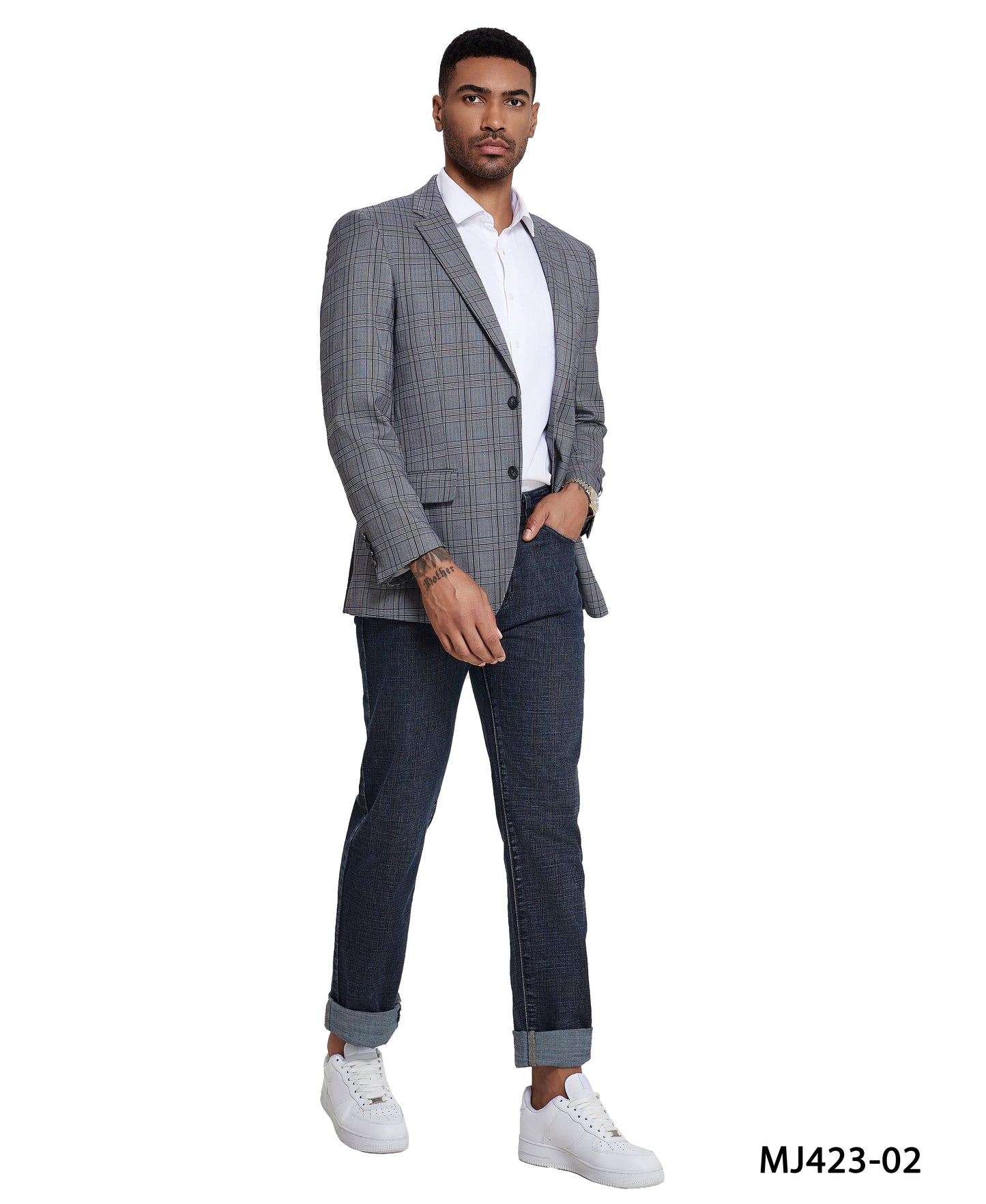 Men's Modern Fit Windowpane Sport Coat w/ Notch Lapel