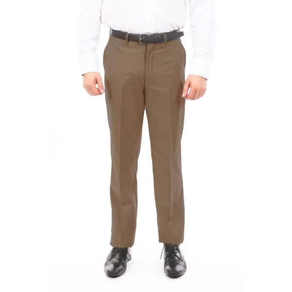 Slim Fit Hemmed Bottom Dress Pants Solid Brown