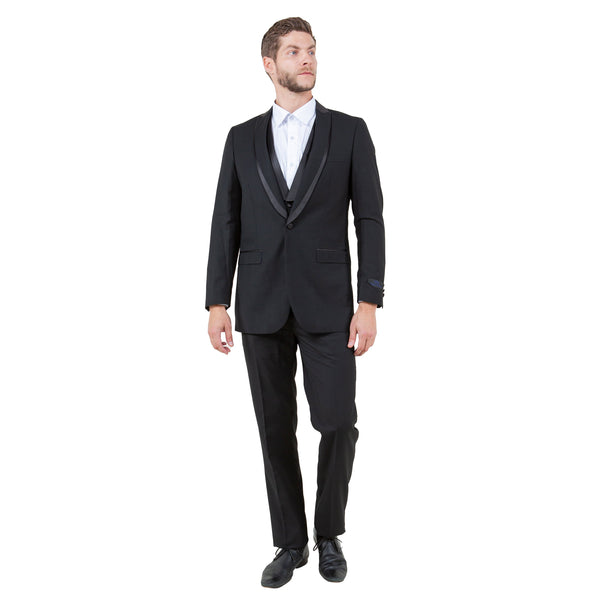 Men's 3pc Tuxedo w/ Satin Shawl Collar & Expandable Clip Pants