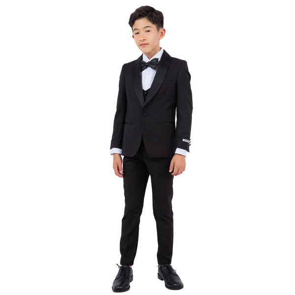 Boy's 5pc Solid Tuxedo W/ Dress Shirt And Bowtie