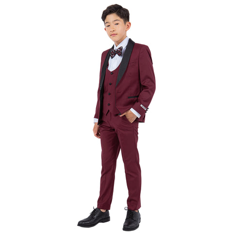 Boy's 5pc Solid Tuxedo W/ Dress Shirt And Bowtie