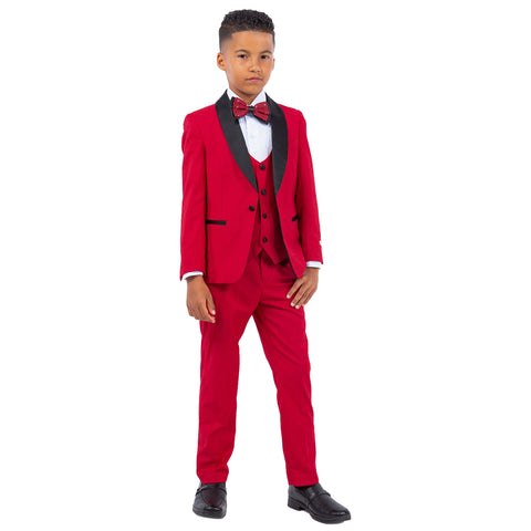 Boy's 5pc Solid Tuxedo W/ Dress Shirt And Bowtie