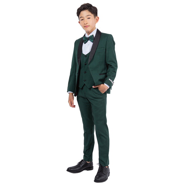 Boy's 5pc Solid Tuxedo W/ Dress Shirt And Bowtie