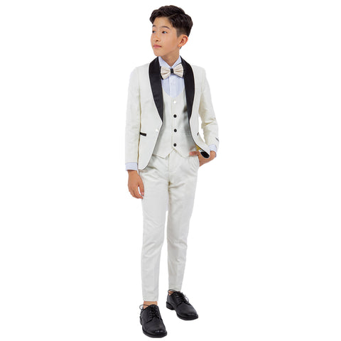 Boy's 5pc Solid Tuxedo W/ Dress Shirt And Bowtie