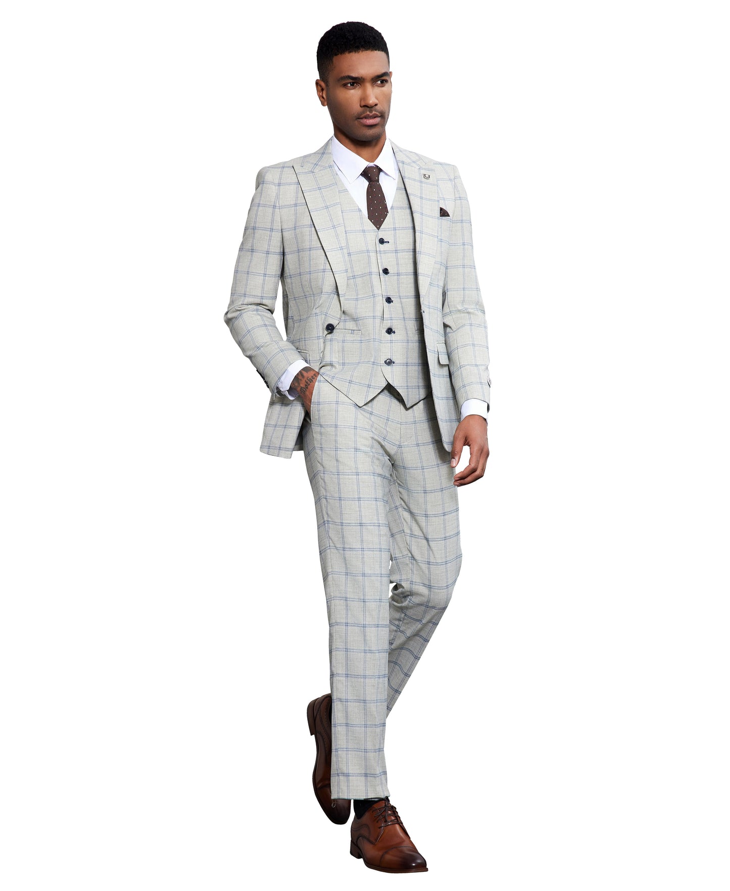 Stacy Adams Mens-suit 3 PC Windowpane