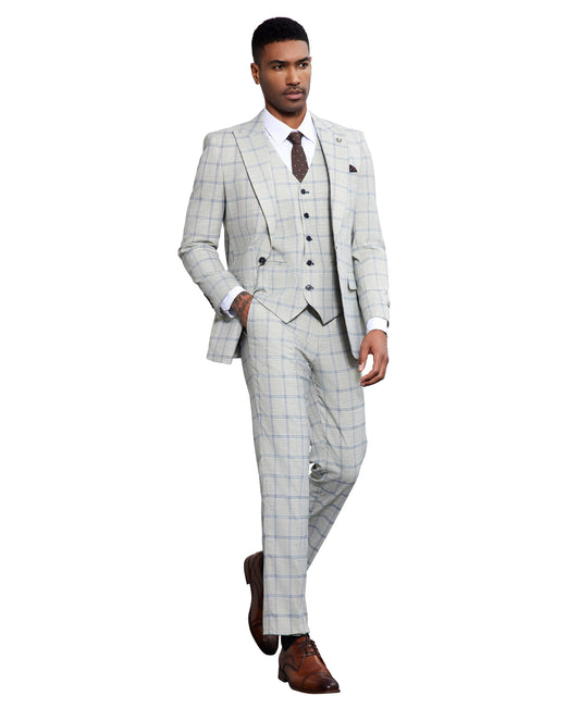 Stacy Adams Mens-suit 3 PC Windowpane
