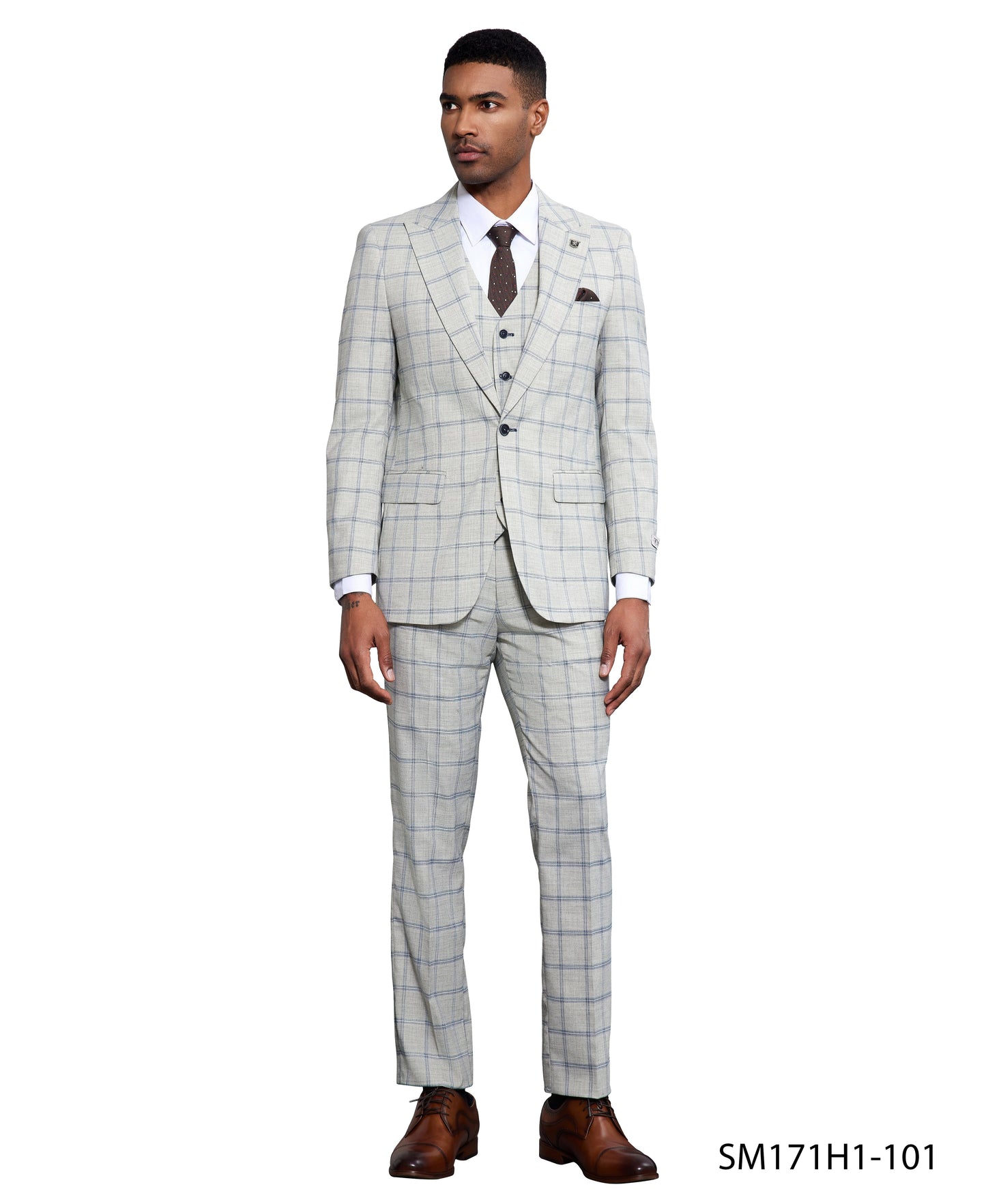 Stacy Adams Mens-suit 3 PC Windowpane