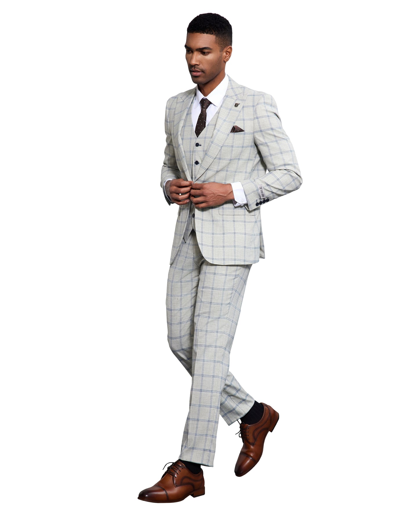 Stacy Adams Mens-suit 3 PC Windowpane