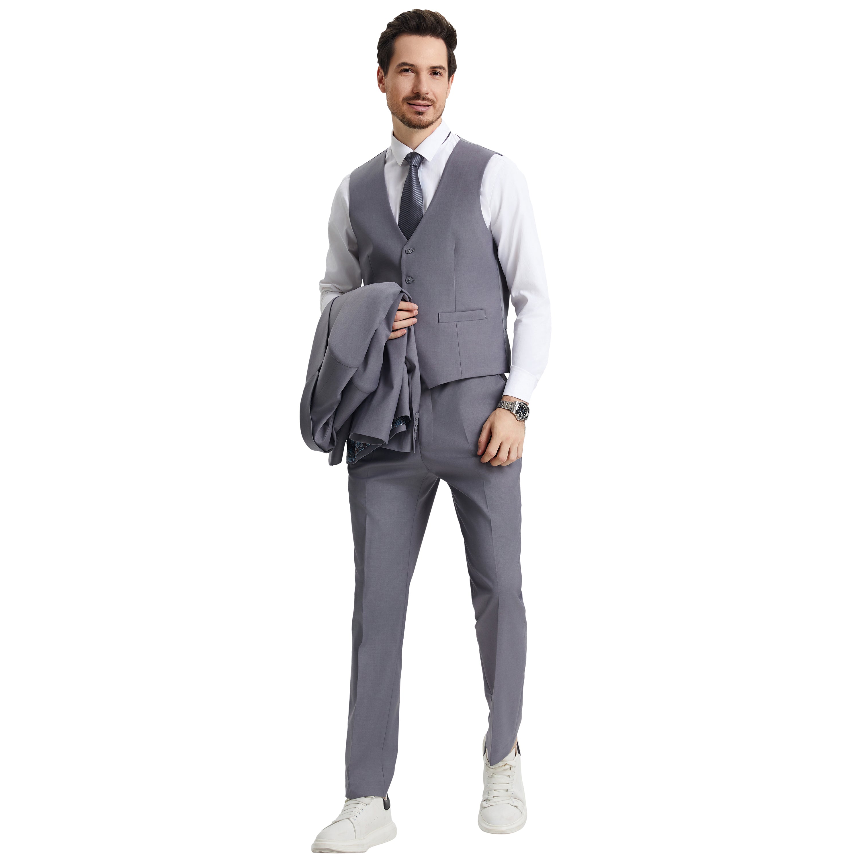 Men's   Hybrid-Fit 3pc Notch Lapel Suit Set, Jacket Vest and Pants