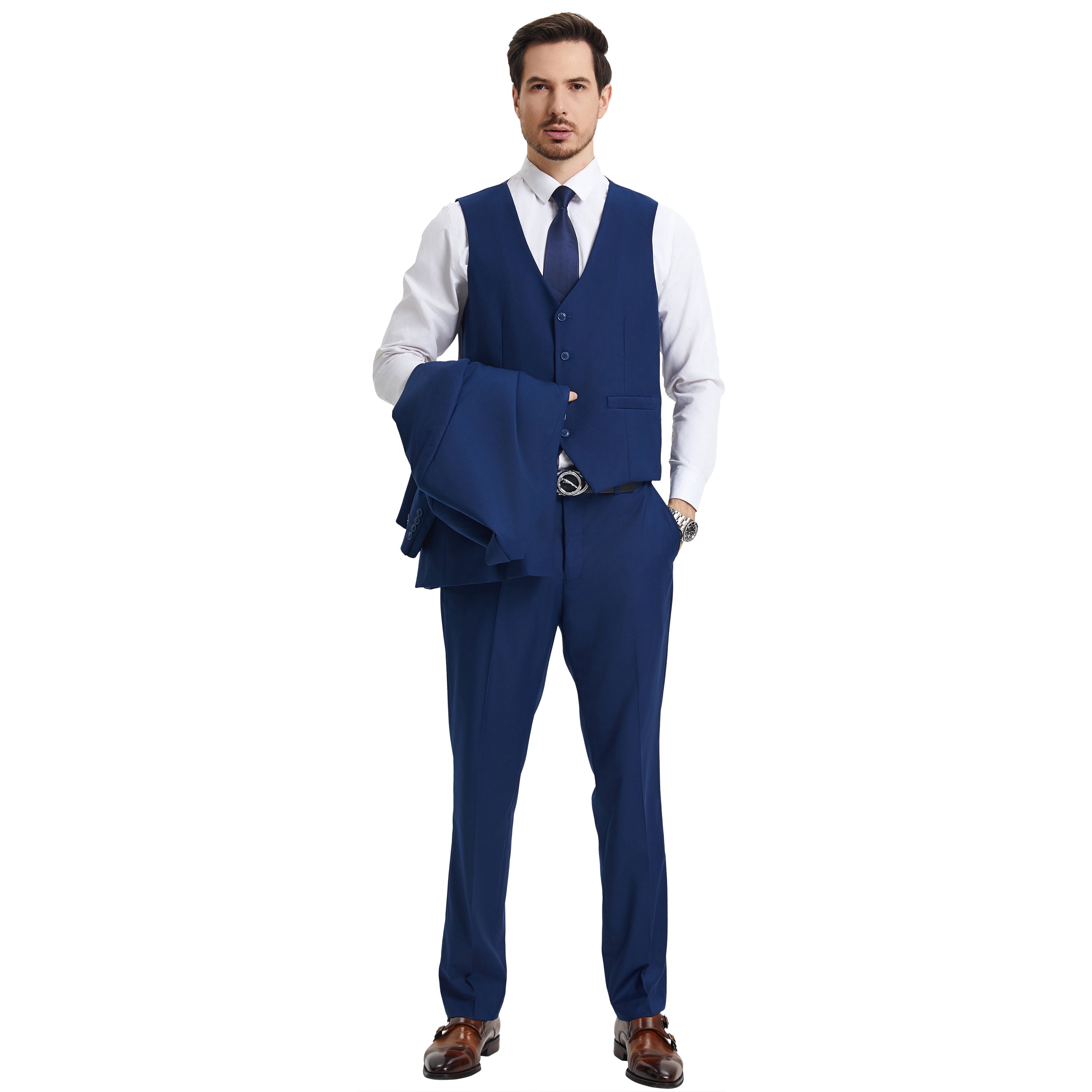 Men's   Hybrid-Fit 3pc Notch Lapel Suit Set, Jacket Vest and Pants