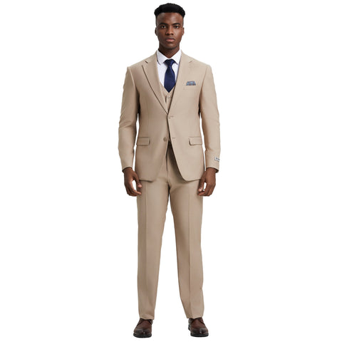 Men's Modern Hybrid-Fit 3pc Notch Lapel Suit Set, Jacket Vest and Pants