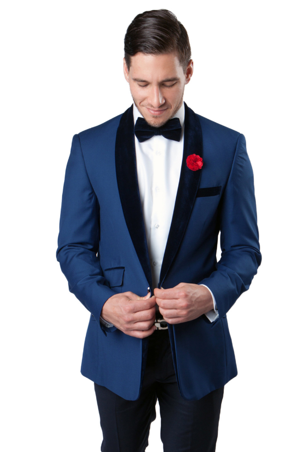 Barry's Menswear Satin Shawl Sport Coat Blue