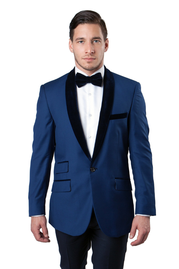 Barry's Menswear Satin Shawl Sport Coat Blue