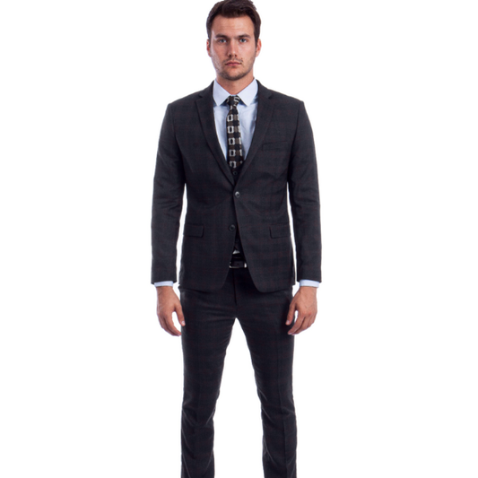 Black/Black 3 PC Plaid Suit Skinny Fit Suits